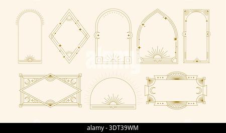 Set di cornici Art Deco per etichette, etichette, adesivi, carte, inviti Elegant Linear Vector Luxury Classic Border Collection Illustrazione Vettoriale