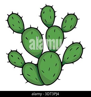 Illustrazione del Cactus di Opuntia verde, arte vettoriale di piante di fico d'India Illustrazione Vettoriale