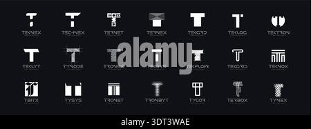 Set di logo tecnologici lettere della raccolta monogramma lettera T, cartelli di avvio Techno, simboli di stile geometrico, Logo creativi moderni Design per l'avvio tecnologico Illustrazione Vettoriale