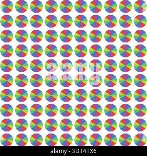 Questo vivace motivo geometrico senza cuciture presenta colorate forme decagonali. Ideale per progetti di design moderno, sfondi, tessuti e allegria digita Illustrazione Vettoriale