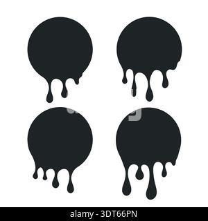 Gocciolatoi neri astratti. Design minimalista con tre forme audaci con effetto gocciolante. Illustrazione Vettoriale