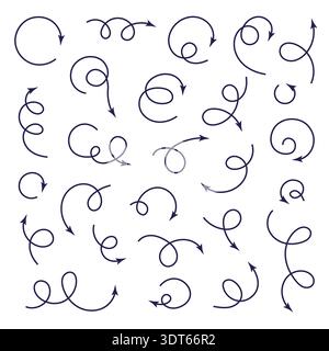 Set di vettori freccia linea disegnata a mano. Direzione dell'elemento freccia del lop di schizzo illustrazione semplice raccolta di forme a spirale Illustrazione Vettoriale