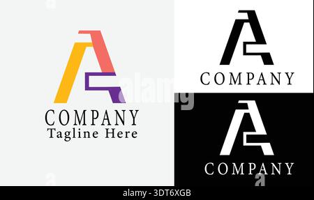 Lettera astratta moderna un logo con colori sfumati vivaci e versioni in bianco e nero a contrasto, perfetto per il branding aziendale ide aziendale Illustrazione Vettoriale