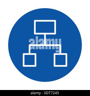 Icona di organigramma pulita e moderna su sfondo circolare blu, ideale per presentazioni o materiali aziendali che mostrano struttura e alta qualità Illustrazione Vettoriale