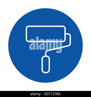 Icona minimalista di un rullo per pittura su un vivace cerchio blu, perfetta per rappresentare attività di pittura, progetti di arredamento per la casa e opere artistiche Illustrazione Vettoriale