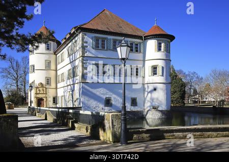 Storico castello fortificato a Bad Rappenau, edificio circondato da alberi, Bad Rappenau, Baden-Wuerttemberg, Germania Foto Stock