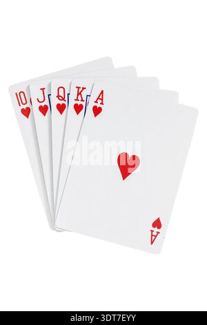 Royal straight flush carte da gioco poker nei cuori Foto Stock