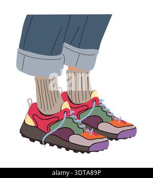 Gambe in jeans, calze e sneaker chunky con risvolto Illustrazione Vettoriale