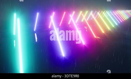 Rendering 3d Rain bg color neon arcobaleno Foto Stock