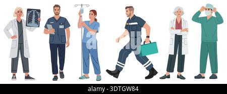 Un insieme di diversi operatori medici professionali Illustrazione Vettoriale
