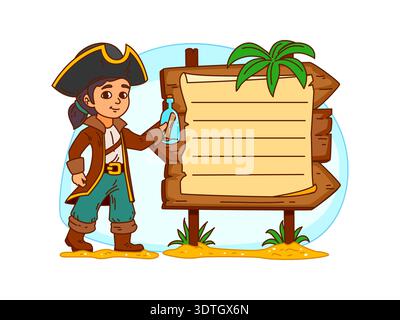 Cornice per appunti per bambini pirati con marinaio corsaro Illustrazione Vettoriale