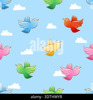 Coloratissimo motivo Flying Birds Illustrazione Vettoriale