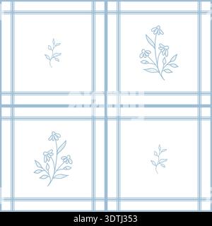 Ramoscelli e fiori di primavera, con petali e foglie. Illustrazione vettoriale. Camomille e tulipani su un motivo senza cuciture, isolati su sfondo verde Illustrazione Vettoriale