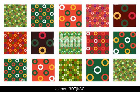 Motivi vettoriali senza cuciture con anelli e cerchi festivi, ideali per i temi di Natale, Natale e Capodanno. Perfetto per sfondi e tessuti per le vacanze Illustrazione Vettoriale