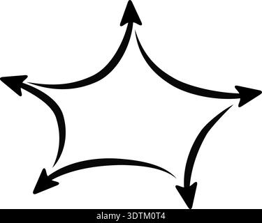 Design a freccia curva con cinque estremità appuntite che formano un layout simile a una stella con spazio integrato nella composizione. Illustrazione Vettoriale