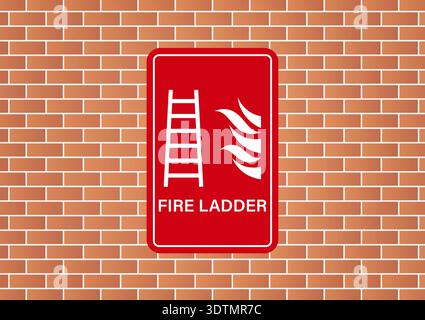 Cartello con la scala antincendio sul muro. Illustrazione vettoriale. Illustrazione Vettoriale