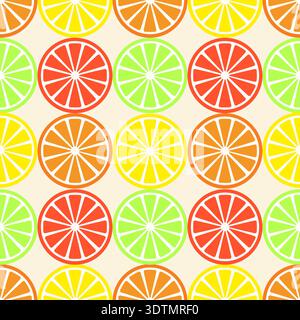 Motivo luminoso e senza cuciture con fette di limone, lime, arancia e pompelmo in uno stile estivo vivace e fresco Illustrazione Vettoriale