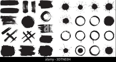 Il pennello nero astratto traccia su sfondo bianco creando una composizione minimalista ed espressiva Illustrazione Vettoriale