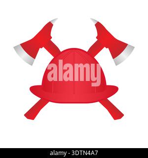 Elmetto da vigile del fuoco con Fire Axe. Cappello Fireman. Illustrazione vettoriale isolata su sfondo bianco. Illustrazione Vettoriale
