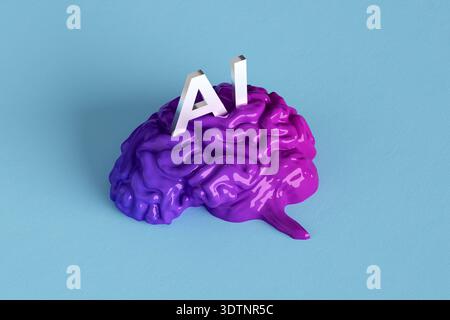 Simbolo dell'intelligenza artificiale a forma di cervello che combina linee di rete neurali, che rappresentano l'intelligenza artificiale, l'apprendimento e la cognizione digitale Foto Stock
