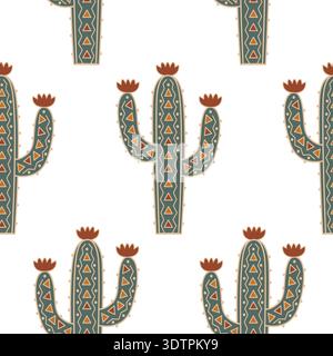 Colorato cactus con motivo a doodle, sfondo senza cuciture. Cactus con illustrazione vettoriale ornamento Illustrazione Vettoriale