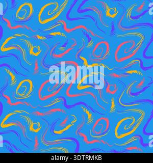 Motivo grunge brillante e colorato con forme astratte, onde, scarabocchi, scarabocchi, elementi geometrici Illustrazione Vettoriale