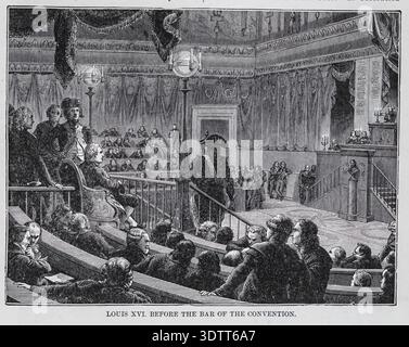 LUIGI XVI appare davanti ai membri della Convenzione Nazionale francese durante il processo, illustrando l'evento storico della Rivoluzione francese. Volume 14, della storia universale di Ridpath 1897 Foto Stock