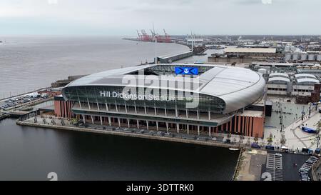 Vista aerea dello stadio Hill Dickinson - Everton contro Manchester United, Premier League, Hill Dickinson Stadium, Liverpool, Regno Unito, calcio - 23 febbraio 2026 Foto Stock