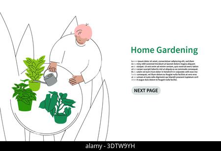 Piante umane per la cura della casa isolate su sfondo bianco, sfondo vettoriale per il giardinaggio domestico Illustrazione Vettoriale