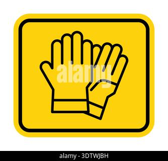 Questa immagine presenta un'icona minimalista di guanti di sicurezza su uno sfondo giallo brillante, che simboleggia la protezione personale e le misure di sicurezza essenziali in Illustrazione Vettoriale