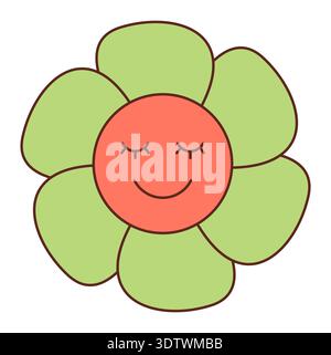 Cartone animato adesivo floreale retrò scanalato Illustrazione Vettoriale