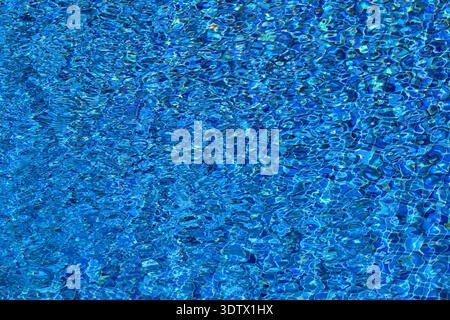 L'acqua blu si increspa sulla superficie della piscina creando motivi astratti e riflessi Foto Stock