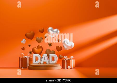 Happy Fathers Day 3d rendering con cuori e confezione regalo Foto Stock