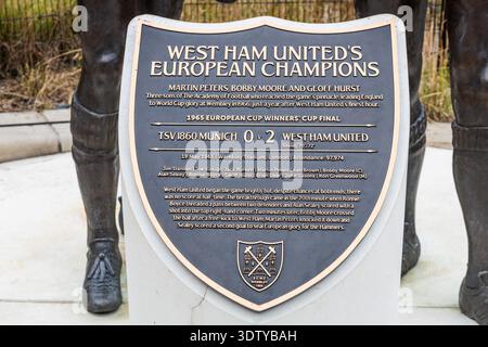 Targa commemorativa dei campioni europei del West Ham United. Londra, Regno Unito, 14 luglio 2024 Foto Stock