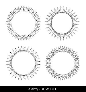 Cornice geometrica circolare tribale decorata collezione design senza cuciture Illustrazione Vettoriale