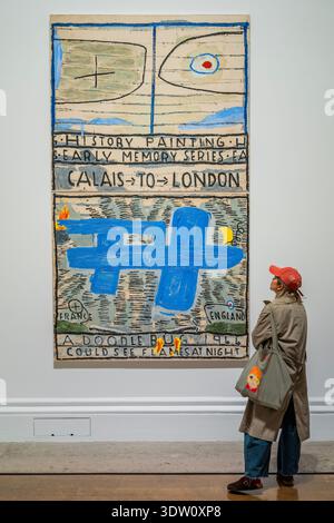 Londra, Regno Unito. 24 febbraio 2026. Wing Tips and Blue Doodlebug, 2022/2023 - Rose Wylie: The Picture Comes First una nuova mostra presso le gallerie principali della Royal Academy. Riunisce oltre 90 opere e va dal 28 febbraio al 19 aprile 2026. Crediti: Guy Bell/Alamy Live News Foto Stock