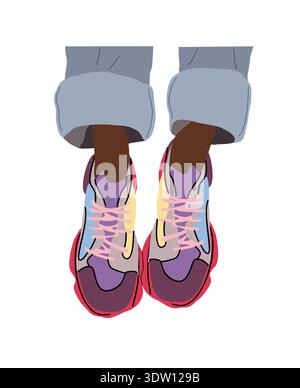 Sneaker chunky colorate con pantaloni grigi con polsini Illustrazione Vettoriale