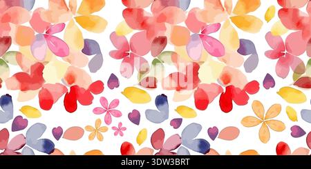 Sfondo senza cuciture con fiori semplici e tratti di vernice. Disegnato a mano. Non ai, illustrazione vettoriale. Illustrazione Vettoriale