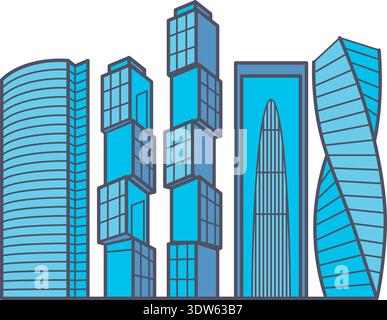 I grattacieli di Mosca. Edificio alto e moderno, icona Illustrazione Vettoriale