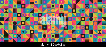 Motivo geometrico complesso per striscioni in stile neocostruttivismo con una palette di colori vivaci. Foto Stock