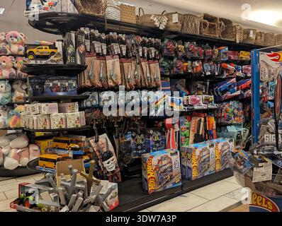 Pforzheim Germania 25 febbraio 2026 scaffali per PET Store pieni di giocattoli, letti, guinzagli e supporti, articoli in peluche e gomma, confezioni alimentari Foto Stock