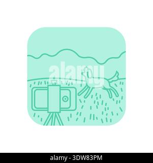 Cane che corre sulla natura, registrazione vlog, illustrazione vettoriale Illustrazione Vettoriale