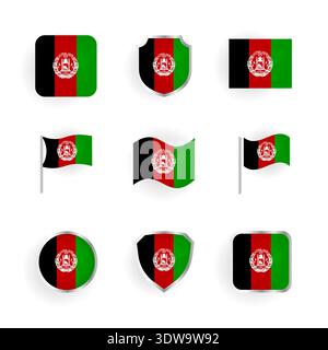 Set di icone bandiera Afghanistan, può essere utilizzato per progetti aziendali, progetti di presentazione o qualsiasi design adatto. Illustrazione Vettoriale