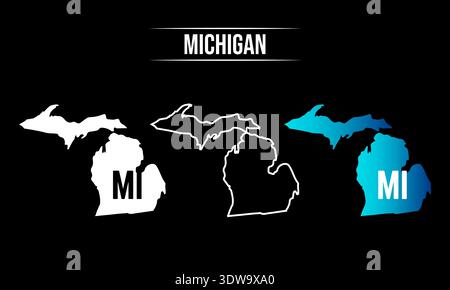 Abstract Michigan State Map Design, può essere utilizzato per progetti aziendali, presentazioni o qualsiasi altro progetto adatto. Illustrazione Vettoriale