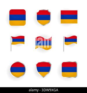 Armenia Flag Icons Set, può essere utilizzato per progetti aziendali, progetti di presentazione o qualsiasi progetto adatto. Illustrazione Vettoriale