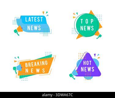 Colorata collezione di banner per le ultime notizie, da utilizzare nei progetti aziendali, nelle presentazioni o in qualsiasi altro design adatto. Illustrazione Vettoriale