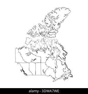 Mappa Doodle del Canada con gli stati, può essere utilizzata per progetti aziendali, progetti di presentazione o qualsiasi altro progetto adatto. Illustrazione Vettoriale