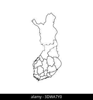 Mappa Doodle della Finlandia con gli stati, può essere utilizzata per progetti aziendali, progetti di presentazione o qualsiasi altro progetto adatto. Illustrazione Vettoriale