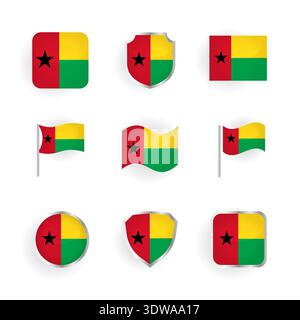 Il set di icone della bandiera della Guinea Bissau può essere utilizzato per progetti aziendali, progetti di presentazione o qualsiasi altro progetto adatto. Illustrazione Vettoriale
