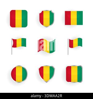 Guinea Flag Icons Set, può essere utilizzato per progetti aziendali, progetti di presentazione o qualsiasi progetto adatto. Illustrazione Vettoriale